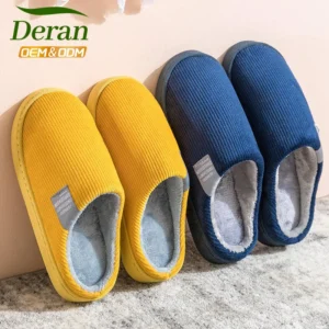 Custom Logo Corduroy Fleece Lined House Slippers