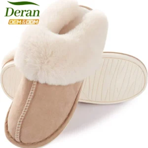 Custom Faux Suede Fur Collar House Slippers