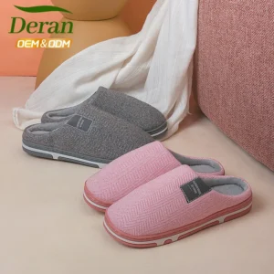 Custom Logo Herringbone Cotton House Slippers